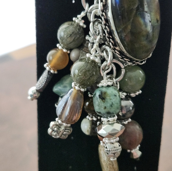 925 over Brass Stone Purse Charm or Keychain Handcrafted Jasper Agate Glass - Picture 6 of 8